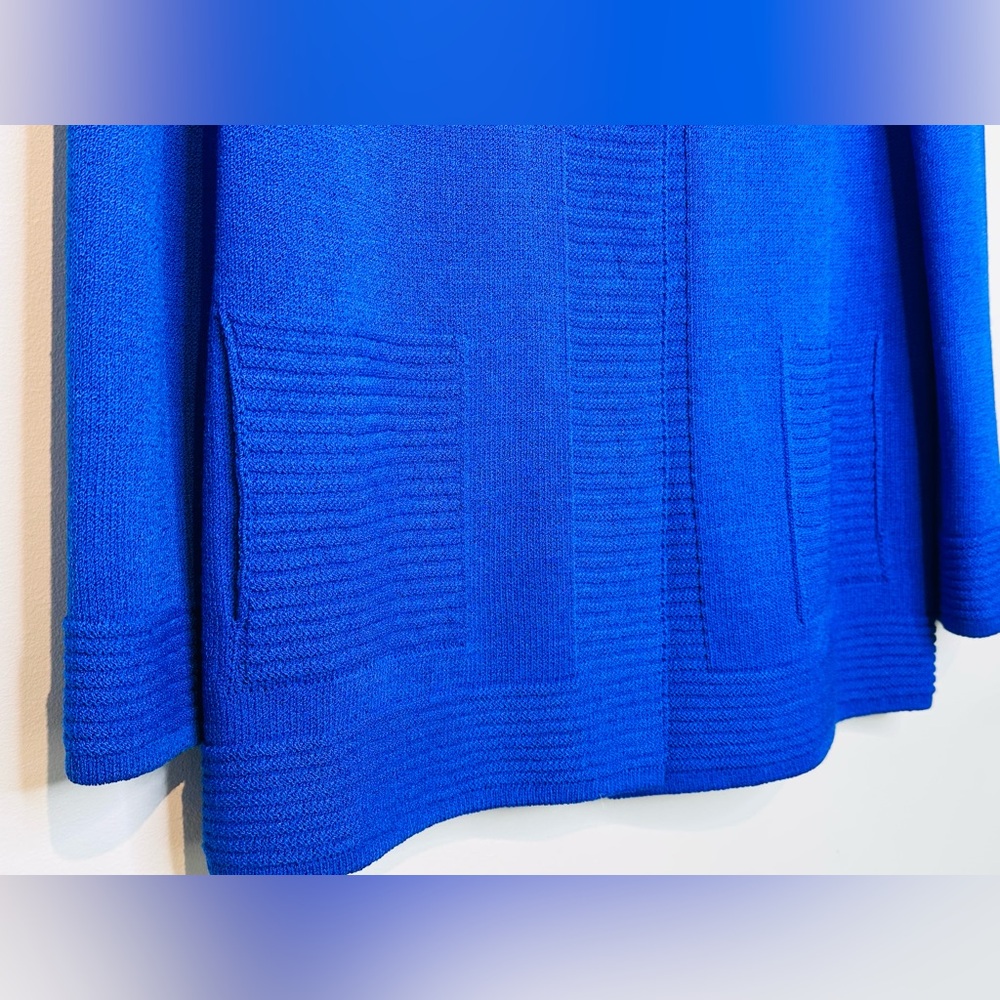 St. John Royal Blue Knit Concealed Button Cardigan Jacket - Picture 7 of 12